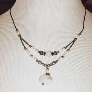 Boho metal and pearl layered necklace